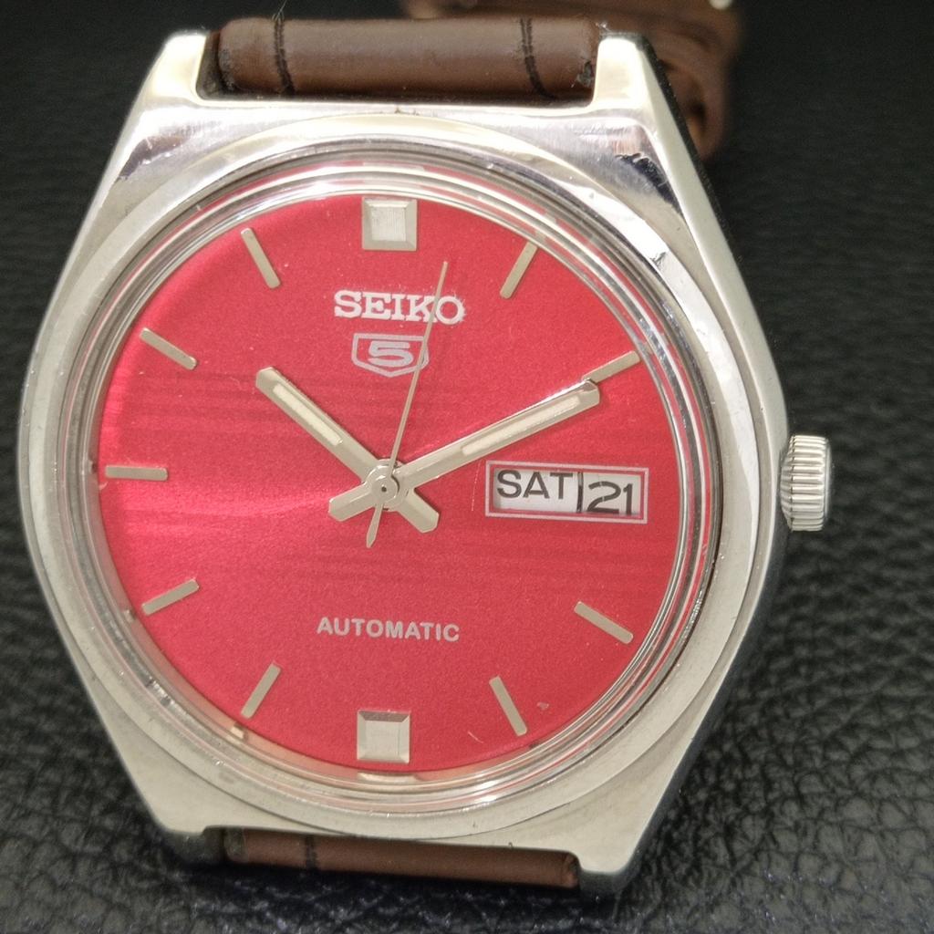 VINTAGE SEIKO 5 AUTOMATIC 6309A JAPAN MENS RED COLOR DIAL WATCH A500826-5 R154-a500826