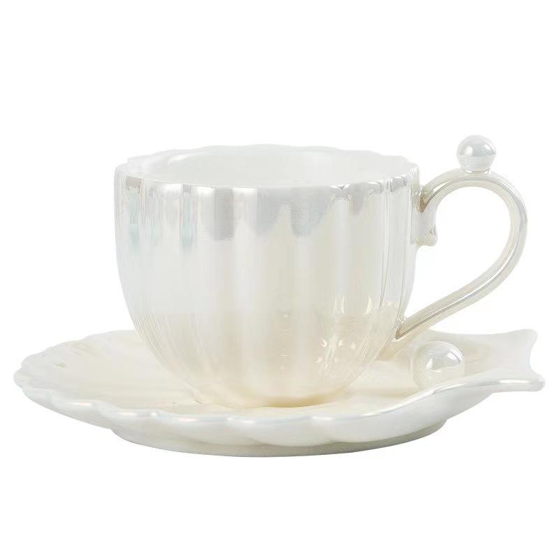 Gradient Pearl Shell Ceramic Coffee Cup European Coffee Cup Saucer High Value Ceramic Cup Saucer