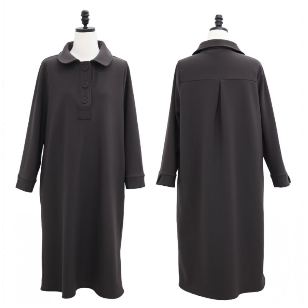 Shiz Madam Modern Big Button Collar Fleece Dress N2706