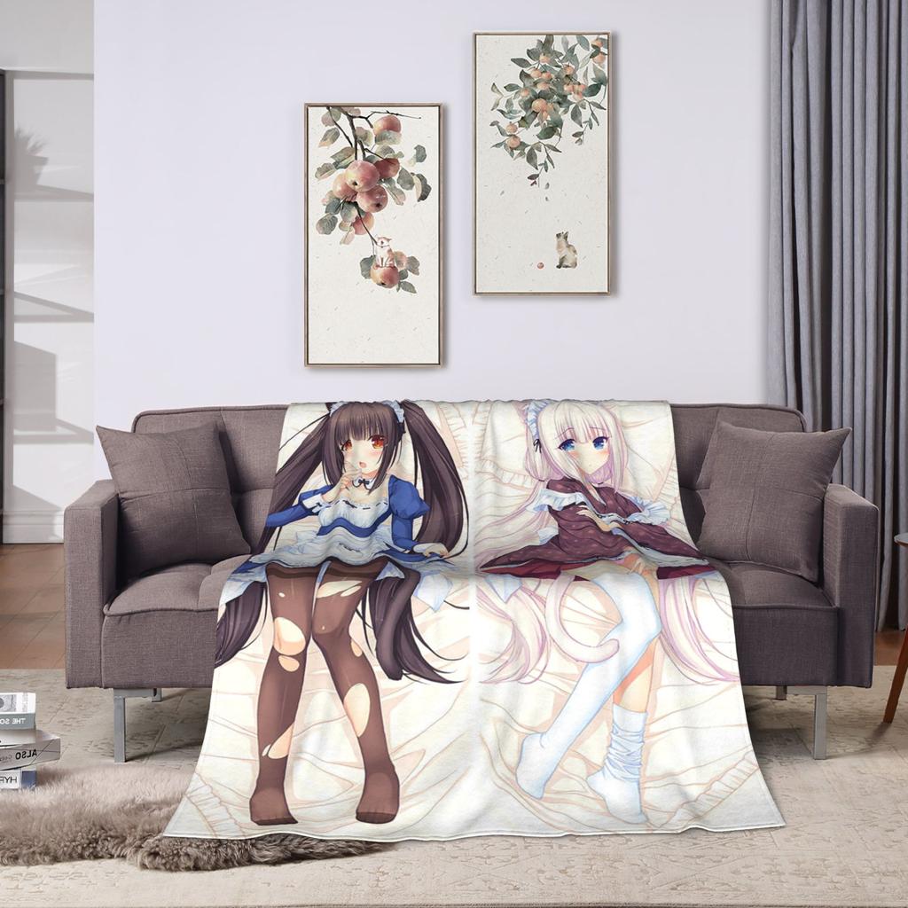 Nekopara Chocola Vanilla Blankets Fleece Textile Decor Anime Cartoon Portable Soft Throw Blankets for Bedding Outdoor Quilt