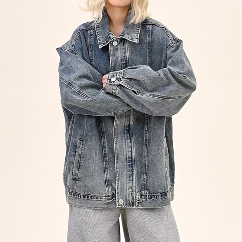 Women's High-End Blue Denim Workwear Jacket - 2025 Spring/Autumn, Loose BF American College Style, Unisex.