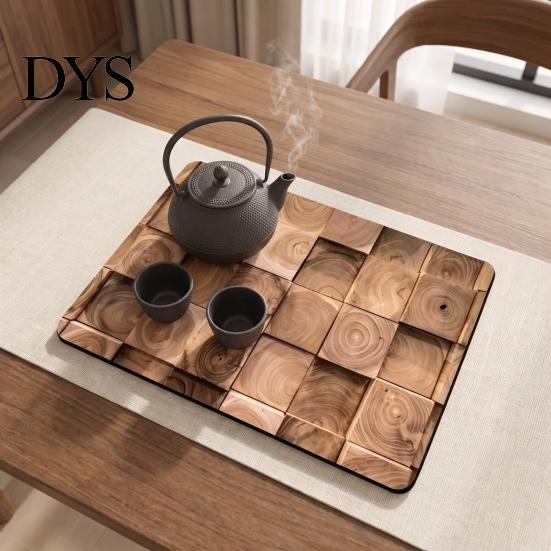Kitchen Sink Drying Pad 3D Wood Grain Dish Mat, Diatom Mud Absorbent Mat for Fast Counter, Non-slip Heat Resistant Cup Coffee Decorative Counter