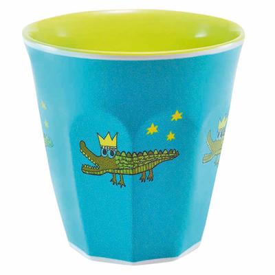 [R0622] - Blue Green Melamine Cup 'Saperlipopette' (crocodile) - 7. 5x7. 5cm