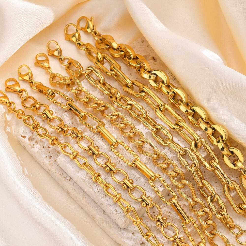 Chunky Chain Bracelet Stainlesss Steel, Bold Link Metal Twist Statement Bracelet for Women,18k Gold Plated Jewelry
