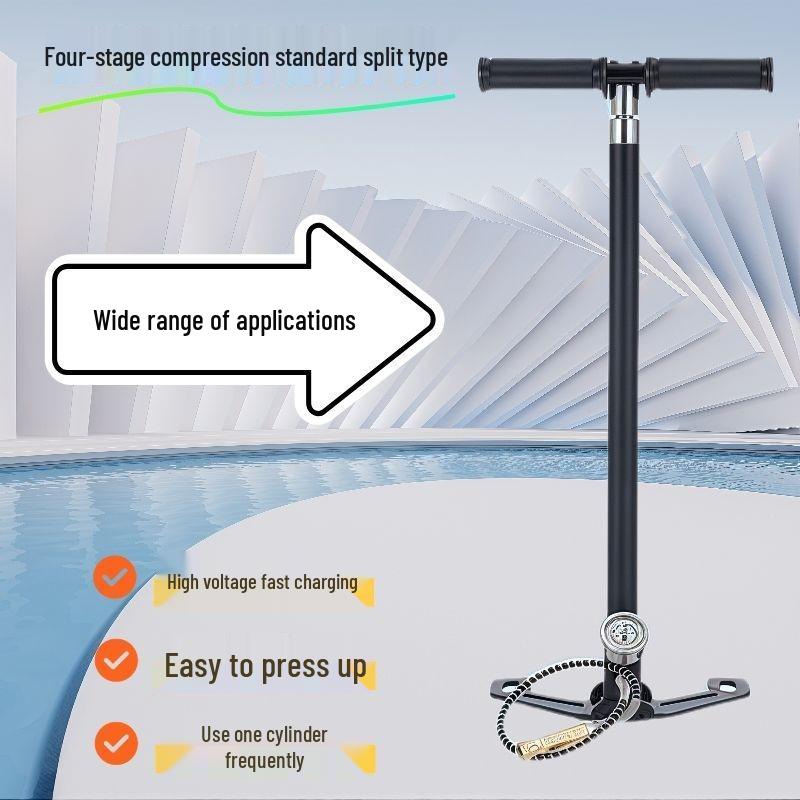 

Насос высокого давления из нержавеющей стали со складным манометром, вместимость 40 МПа, для ручной накачки воздушных баллонов. Four-level Black Foldable Small Filter