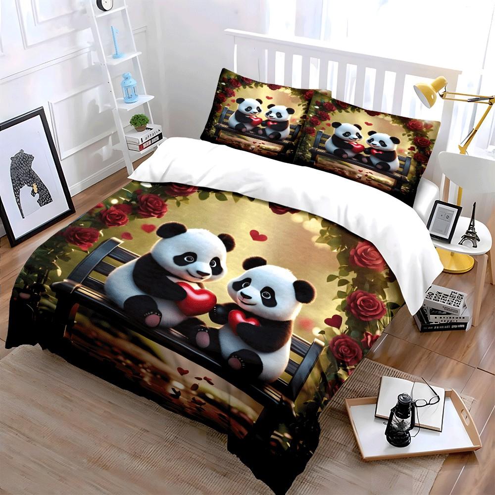 Romantic Panda Gift Set For Lovers Exquisite Three-Piece Bedding Set Gift For Kids And Adults