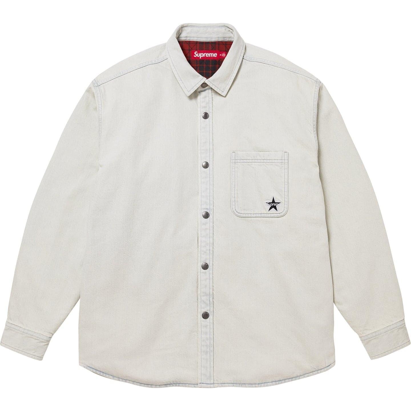 Supreme Quilted Lined Denim Snap Shirt Grey M