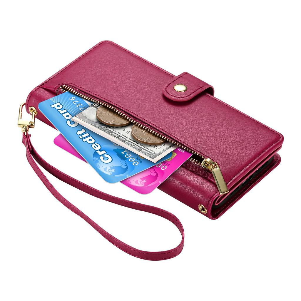 DF-011 For Samsung Galaxy A56 5G Case Zipper Pocket Wallet Leather Phone Cover with Straps