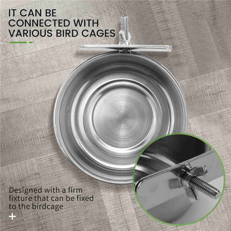 A25F-3-Piece Bird Feeder Cup Stainless Steel Parrot Feeder Cup Animal Cage Water Food Bowl S