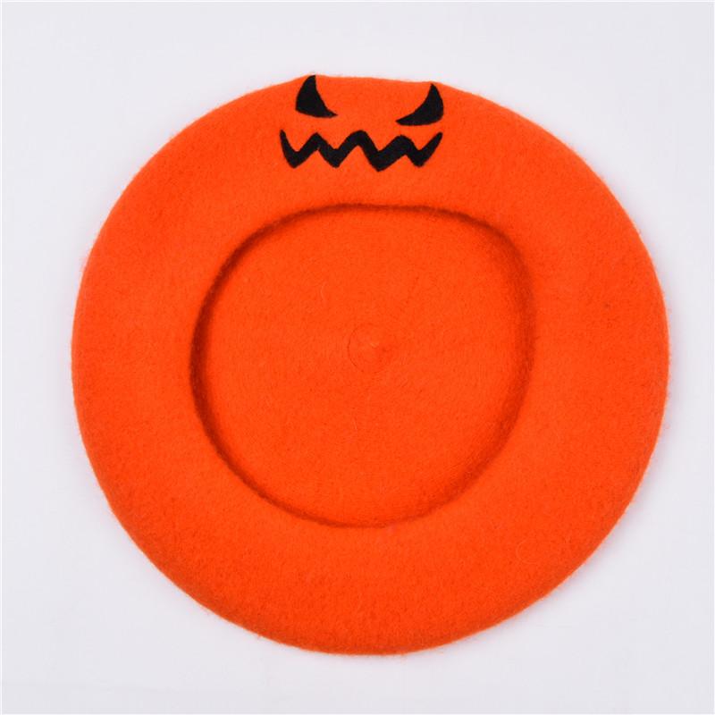 Vintage Plain Beret Cap For Women French Artist Chapeau Femme Wool Winter Hats Solid Color Halloween Embroidery Pumpkin Hat