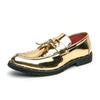 Large size glossy business foot leather shoes men's British fashion solid color fringed loafers Korean version of gold leather shoes