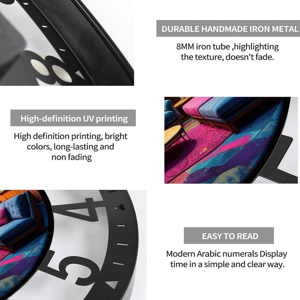 25cm Circular Iron Wall Clock with a Golden Ratio Rectangle