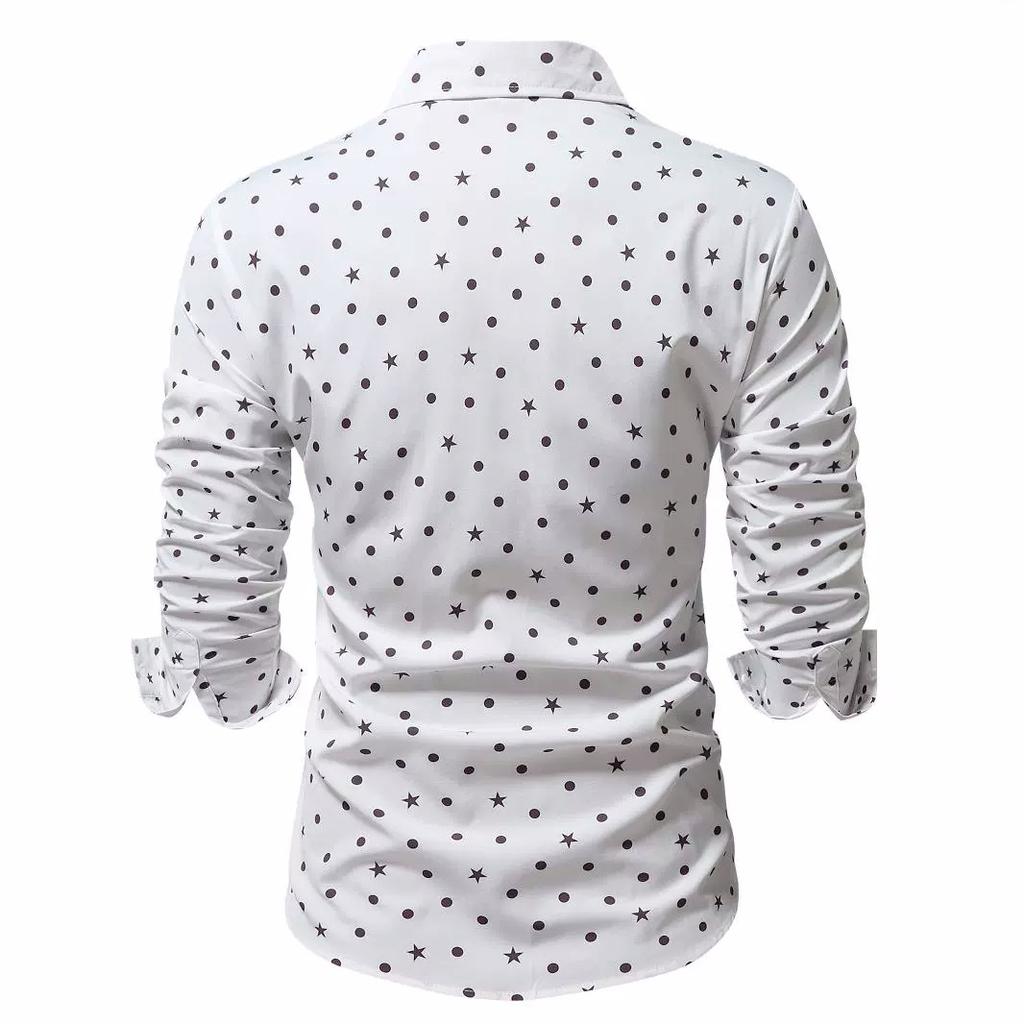 Polka Dot Star Printing  Dress Shirt for Men's Button Down Long Sleeve Casual Business Shirts