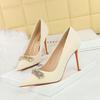 Fashion Women Fetish 9.5cm High Heels Simple Fashion Pumps Sexy Wedding Bridal Stiletto Leather Heels Lady Scarpins Crystal Party Shoes