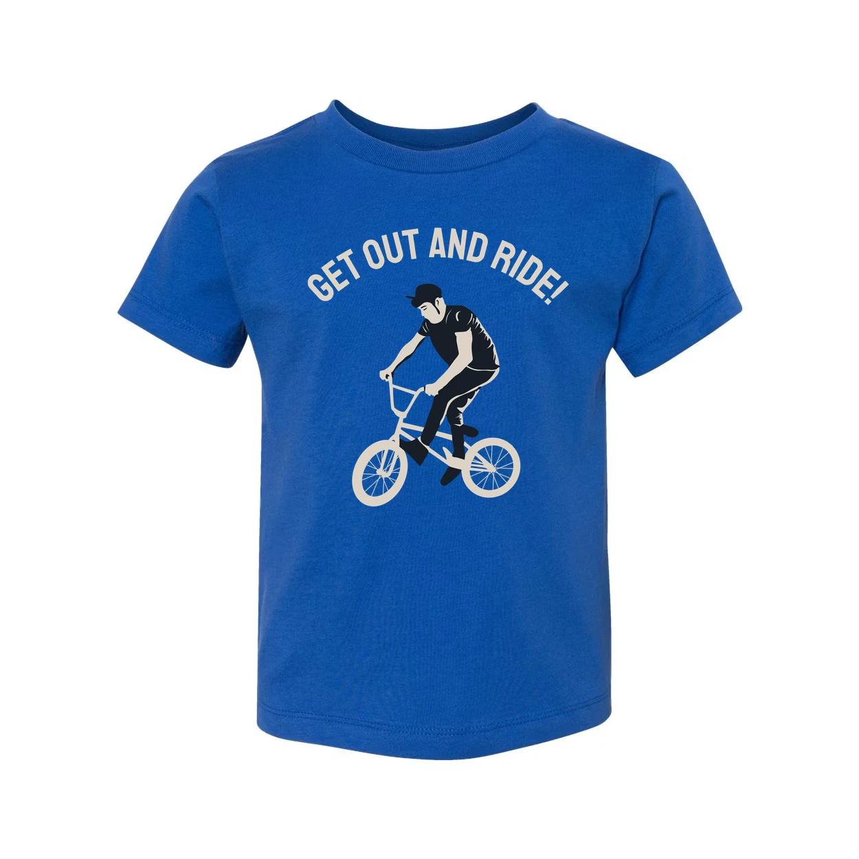 Unisex BMX Rider Graphic Tee For Cyclists With Get Out And Ride Slogan Artwork B 4XL