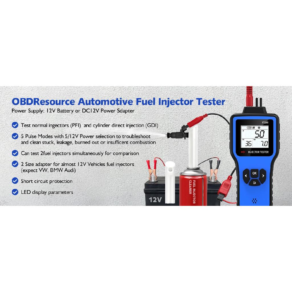 Car Injector Tester Dual IT200 5V 12V Portable Automotive Fuel Injector Test Tool Short Circuit Protection Diagnostic Tool