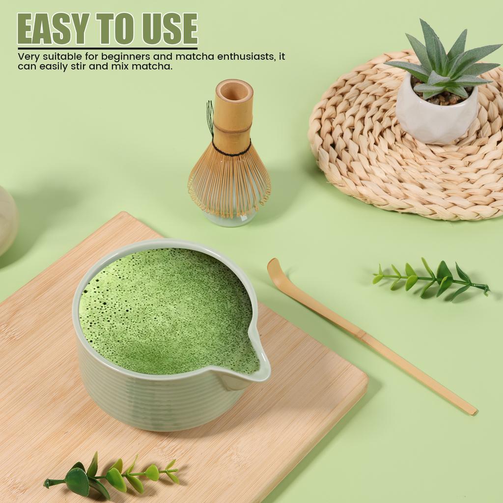 Set 4 Piese Instrumente Ceai Matcha Set Tel Matcha Kit Preparare Ceai Stil Japonez cu Linguriță Suport Tel Bol pentru Începători Entuziaști