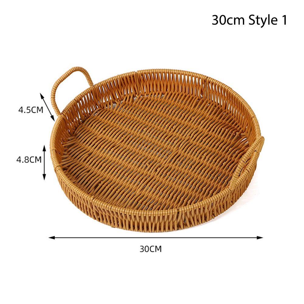 1Pcs Round Shape Storage Tray Breakfast Bread Food Plastic Rattan Threads Basket