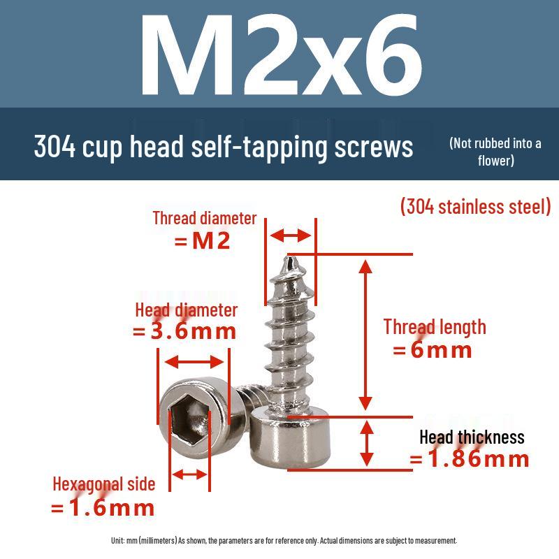 304 Pan Head Self-Tapping Coarse Thread Screw M1.7-M6 with Hex Socket