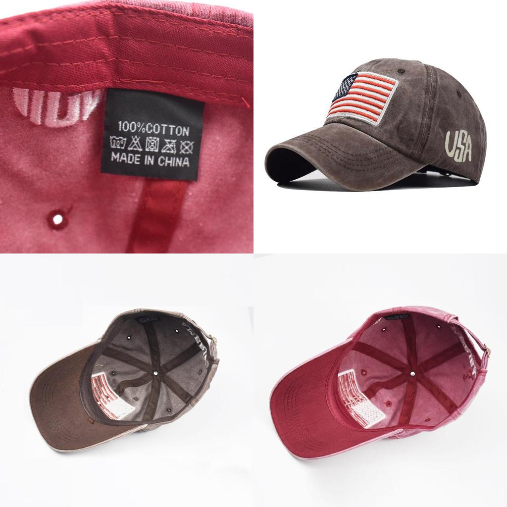 Classic American Flag Cotton Baseball Cap Vintage Washed Letter Embroidery Hat Men Adjustable Cap