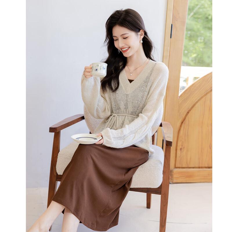 Mocana Women's Long Sleeve Knitted Cardigan & Dress Set