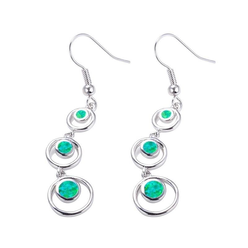 Fashion Women Earrings 2025 Retro Imitation Opal Geometric Pendant Earrings Women Jewelry Bohemian Long Dangle Earrings