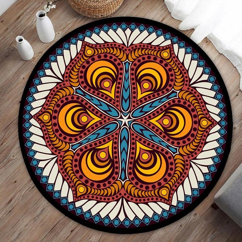 Round Area Rug Creative Mandala Geometric Floral Print Carpet Soft Non Slip Floor Mat For Living Room Bedroom Home Decor