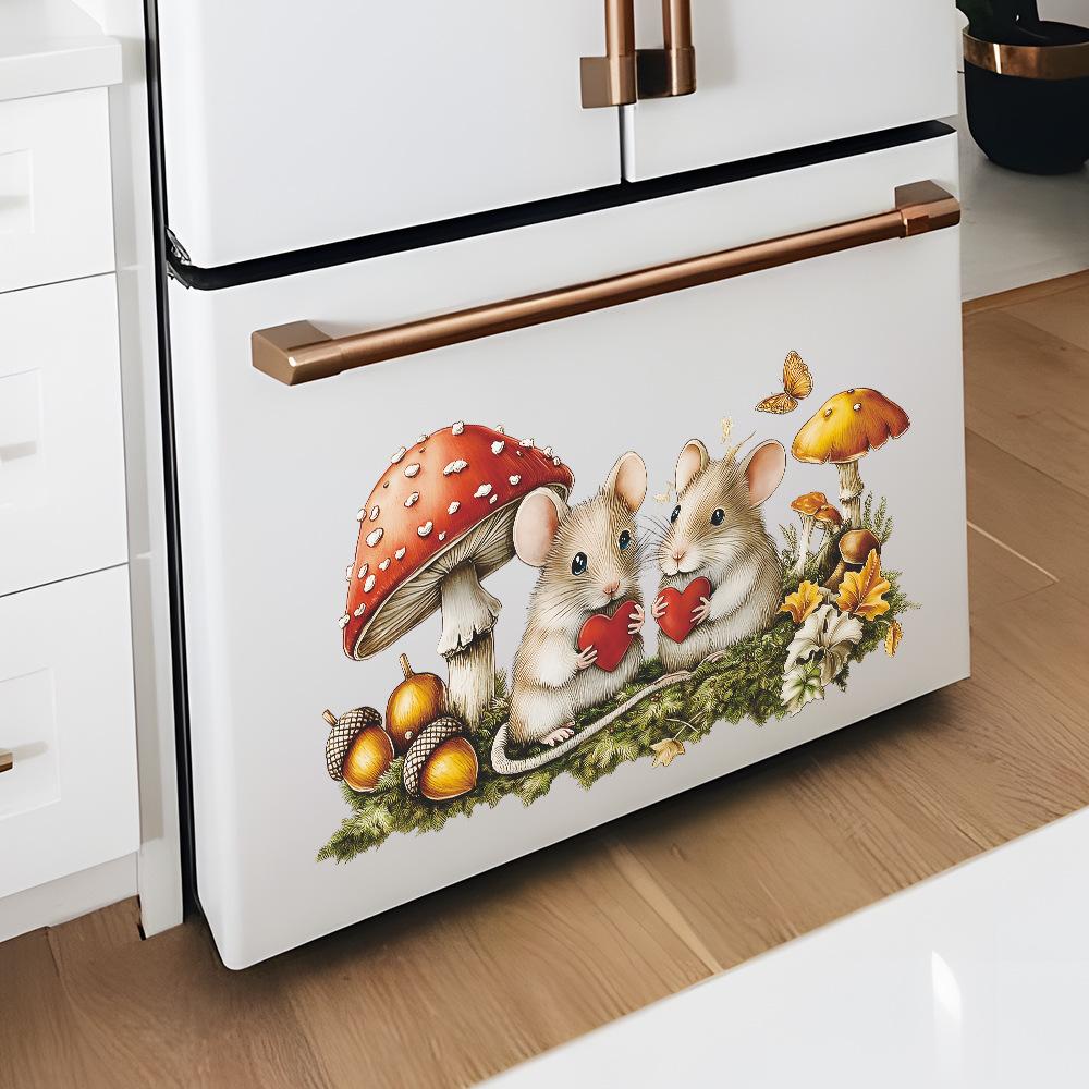 Self-adhesive Wall Stickers Couple Mice and Mushrooms for Entryway Hallway Home Decor