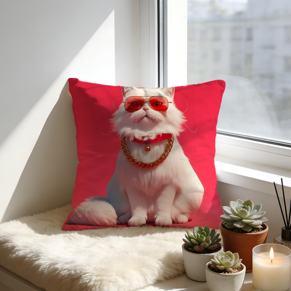 Cool And Domineering Cat Cushion Cover Cozy Velvet Throw PillowSoft Warm Cushion For Sofa Bed