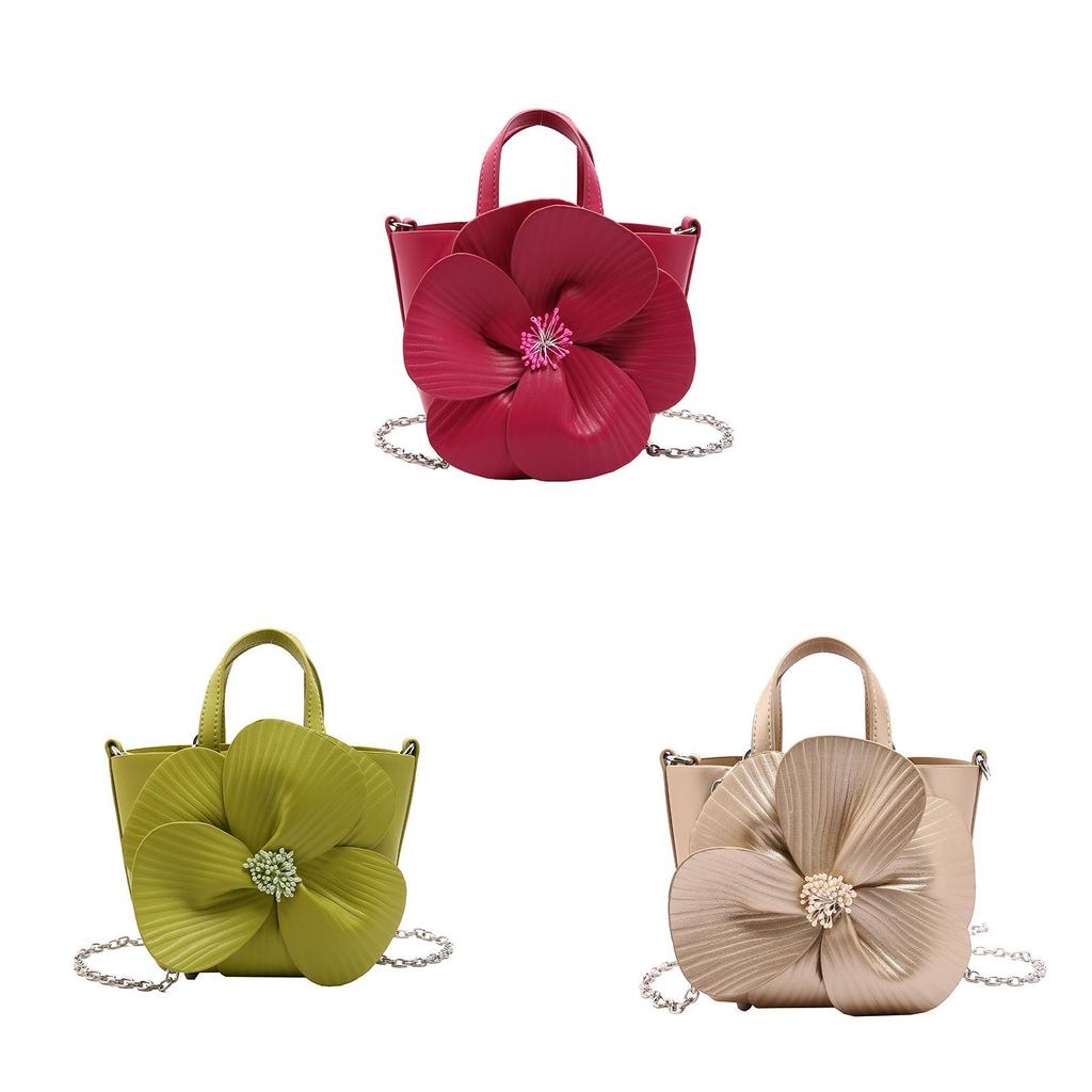 Cute Small Bucket Bag With 3d Flower Embellishments For Daily Use