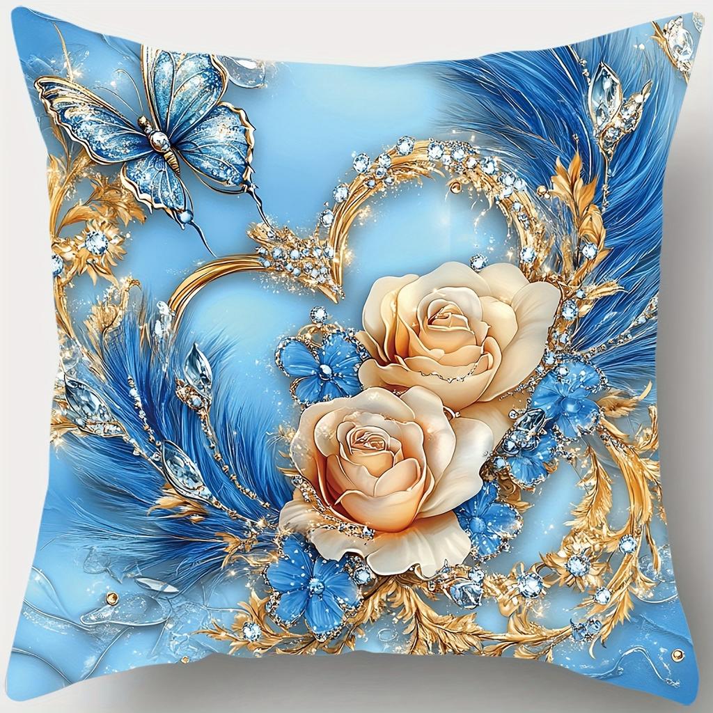 Elegant Floral and Butterfly Decorative pillowcaseSuitable for Sofa Car Bedroom Decorative Cushion Cover Pillow Cover