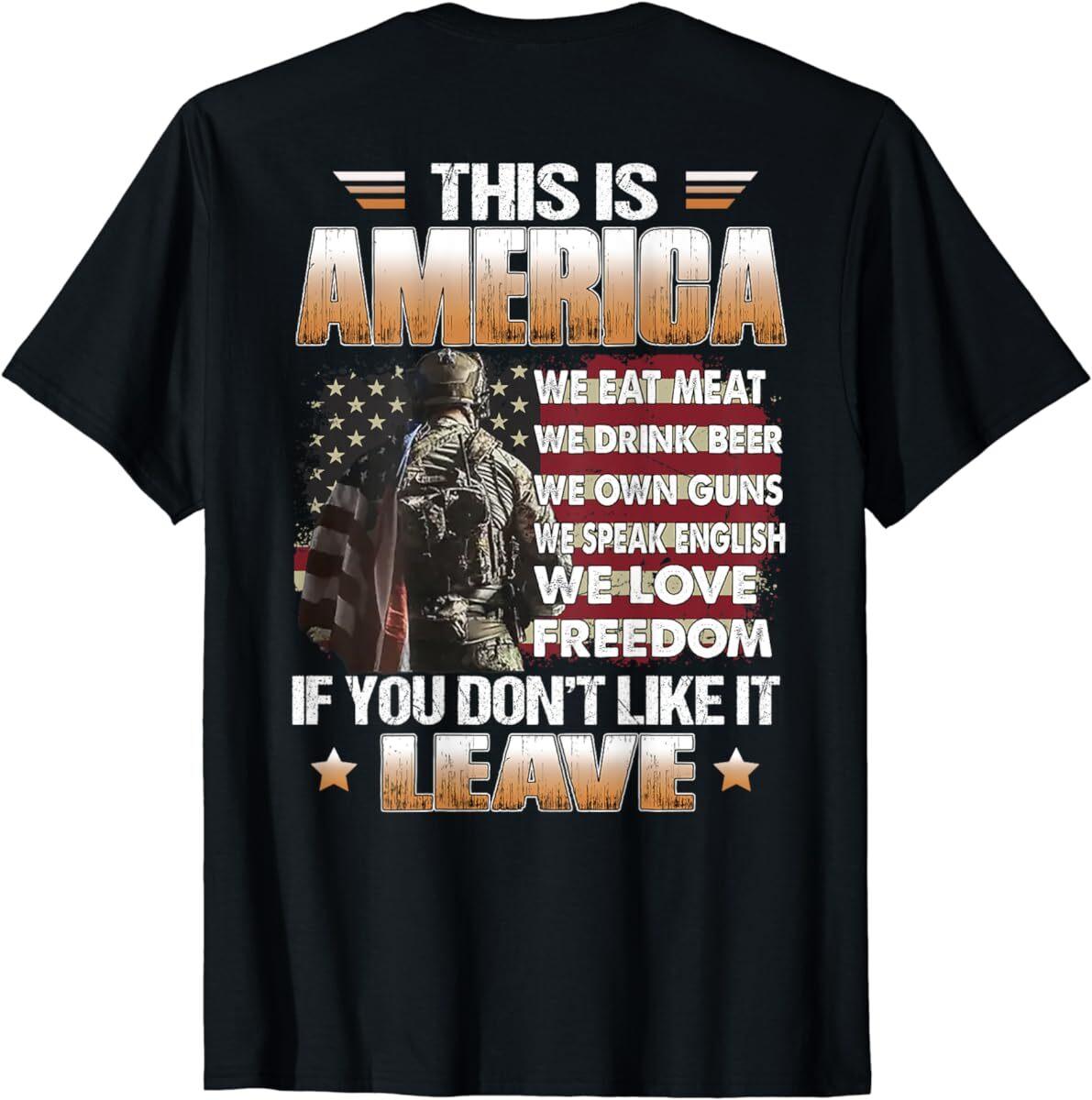 This Is America We Eat Meat We Drink Beer (on back) T Shirt Mens Womens Tees Top Men Women Kid NEW L