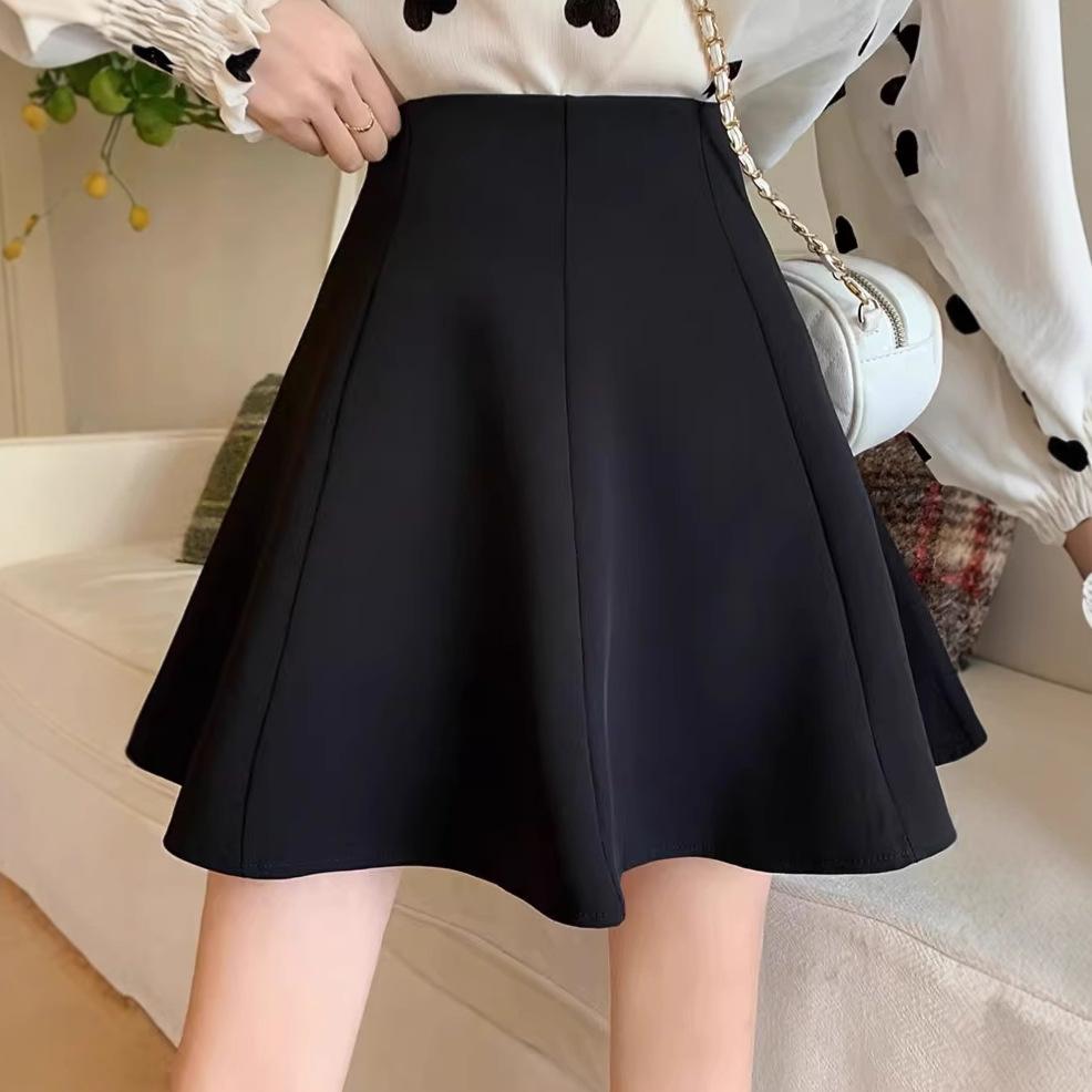 Spring Skirt for Women High Waisted A Line Umbrella Skirt Schoolgirl Style Black Slimming Anti Exposure Bodycon Casual All Match Versatile Skirt