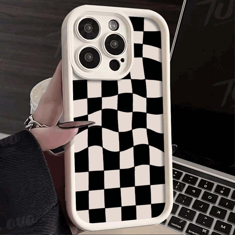 Personalized Grid Pattern Phone Case For IPhone 16 15 14 13 12 11 Pro Max 16pro 15pro 14pro Shockproof Soft Case
