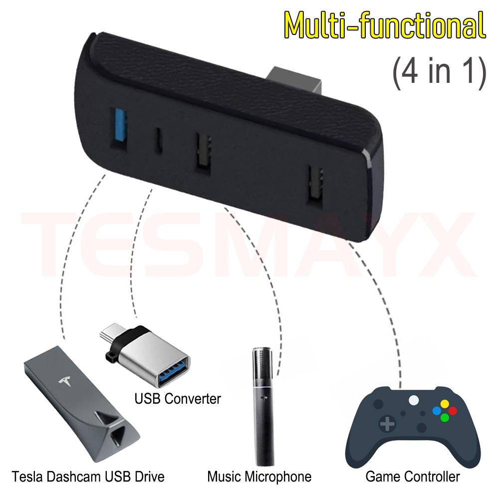 Glove Box Docking Station for Tesla Model 3 Y 3+ Y Juniper USB Hub Ports Car 4-in-1 USB Extender Charger Upgrade Data Transfer