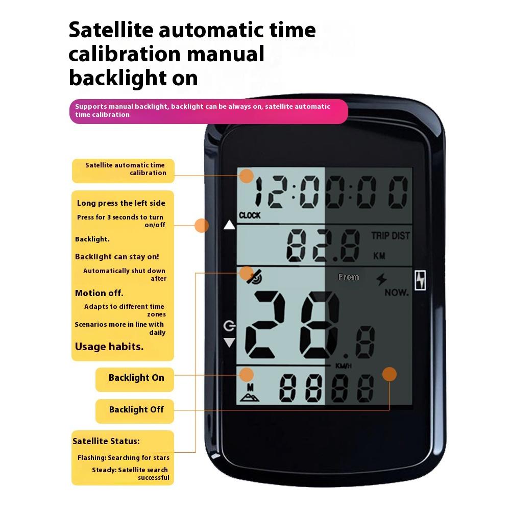 Wireless Bicycle Computer 2.4 Inch Screen GPS Bike Speedometer with Backlight Digital Stopwatch Rechargeable for Outdoor Cycling