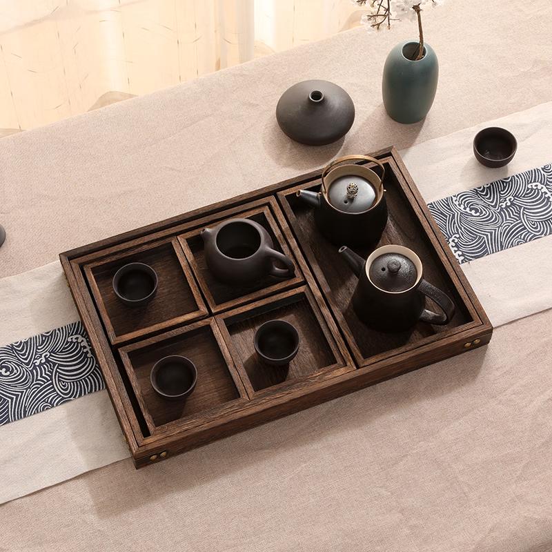 ZISIZ Paulownia Wood Divided Tea Ceremony Tray Set