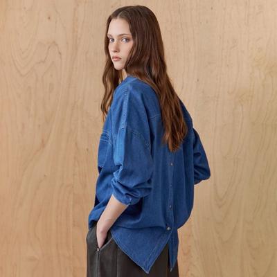 Back Button Slit Loose Fit Denim Shirt Ze10qb003nh