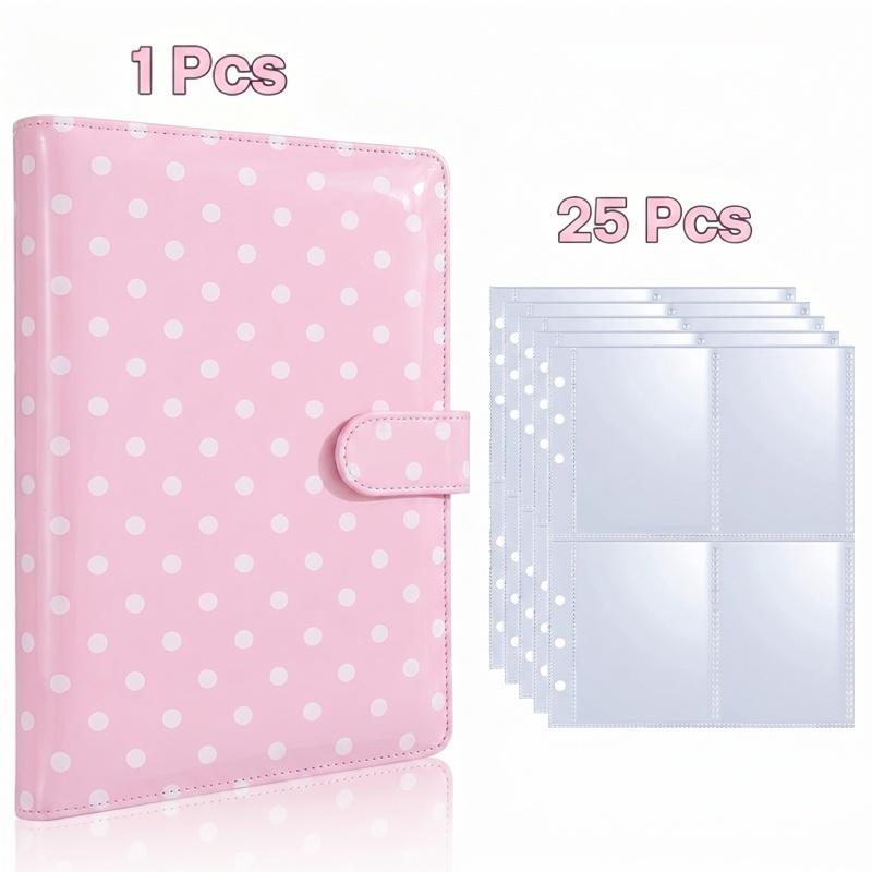 Macaron Polka Dot A5 PU Leather Card Binder 100 Grid Card Collection Album With 4 Grid Card Sleeves Collectible Storage Book