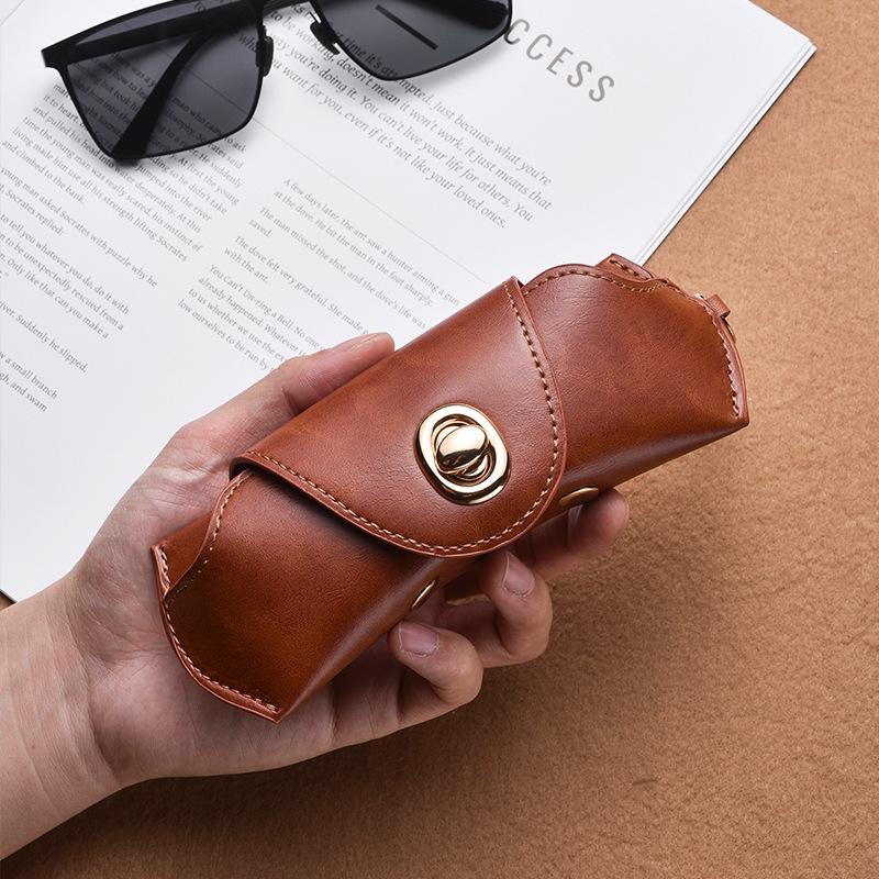 Premium Leather Eyeglass Case with Snap Closure - Slim Hard Shell Glasses Holder for Men & Women Portable Travel Pouch