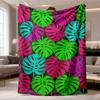 1pc Extra Large Soft Plush Flannel Blanket | Luxury Tropical Leaf Design with Turquoise Blue, Neon Green, Pink, Purple, Black, Cyan | All Season Use F