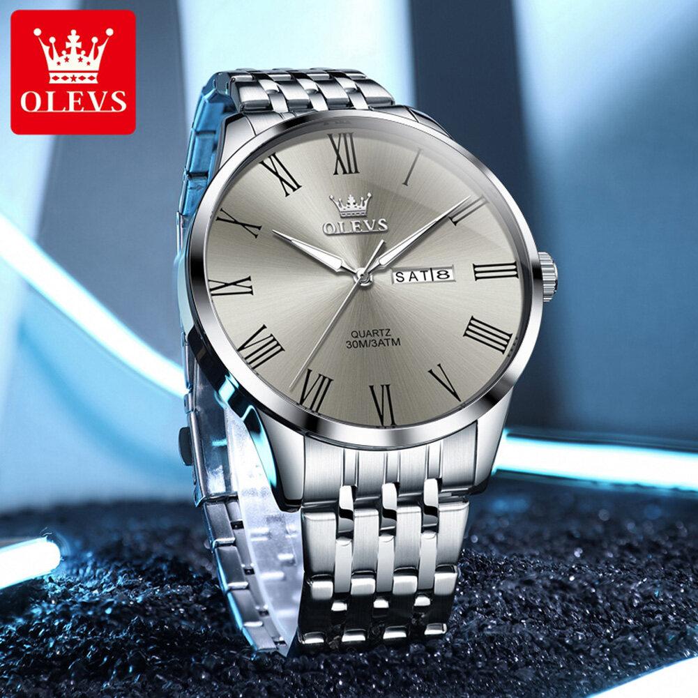 OLEVS Mens Watch Business Quartz Watch Waterproof Luminous Watch For Man Dual Calendar Display Mens Gifts
