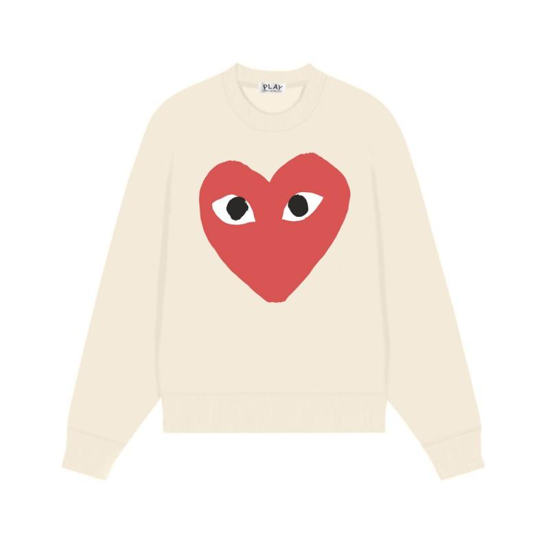 Relaxed Fit Cotton Sweatshirt With Heart Print Long Sleeve Crew Neck Fleece Lined Unisex Winter Casual Top
