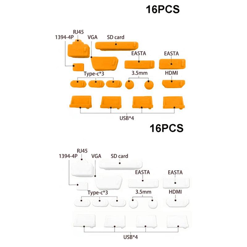 1set/16pcs Silicone Notebook Anti Dust Plug Cover Stopper Type C Laptop Dustproof USB Port HDTV RJ45 Interface waterproof cover2