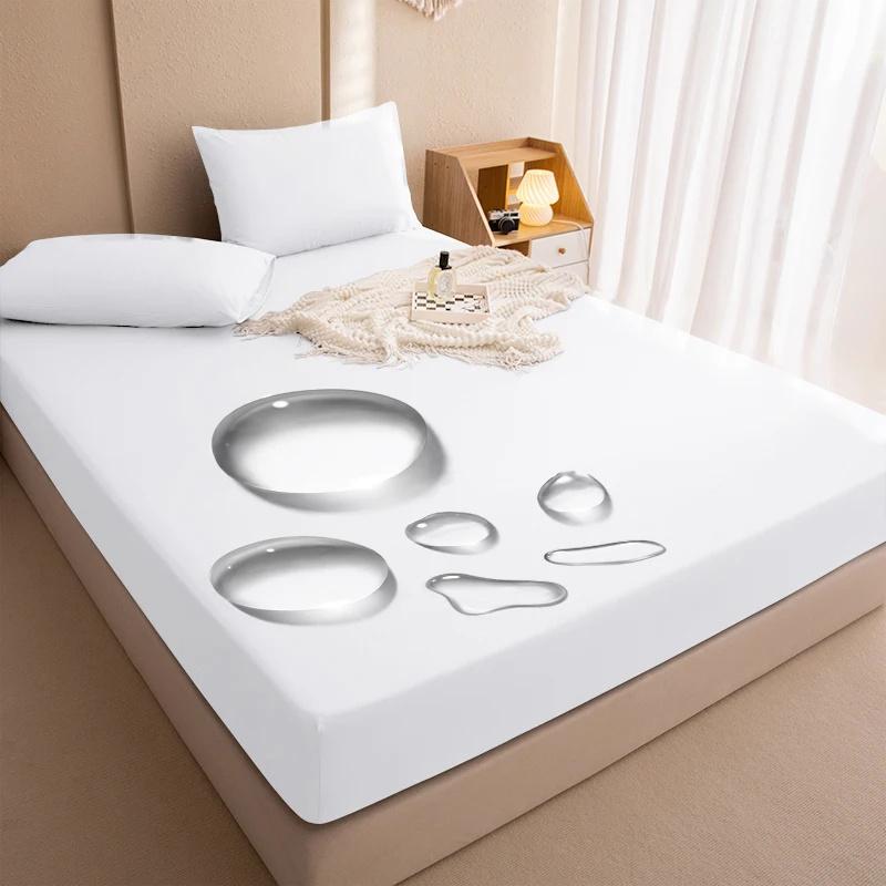 

2026 Waterproof Bed Fitted Sheet Bedcover Solid Color Bed Mattress Topper Bedding Set Sheet Or 2 Pillowcase Bedcloth Bedspread Only 2 Pillowcase