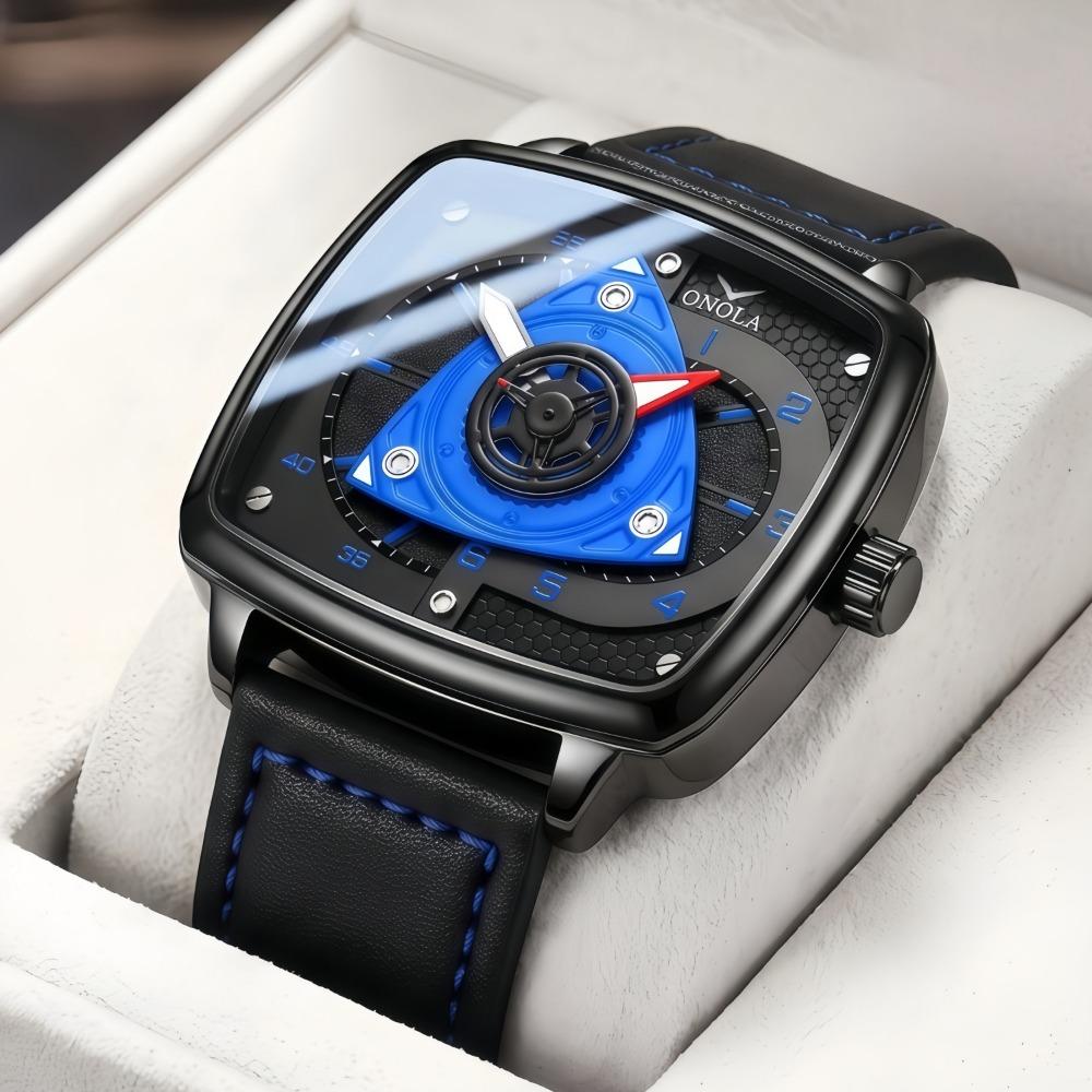 Herren Tonneau Quarz Armbanduhr Lederarmband Wasserdicht Mode Sport Herrenuhr