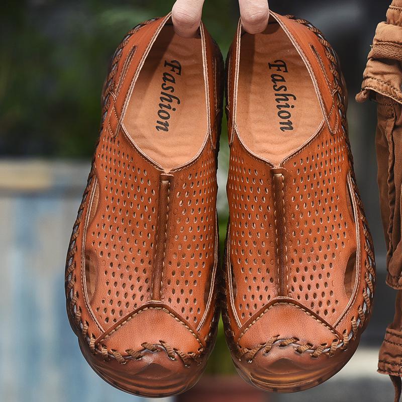 

Summer new men s large-size sandals trendy beach shoes cool slippers large-size men s shoes sewn shoes 46 46 коричневый