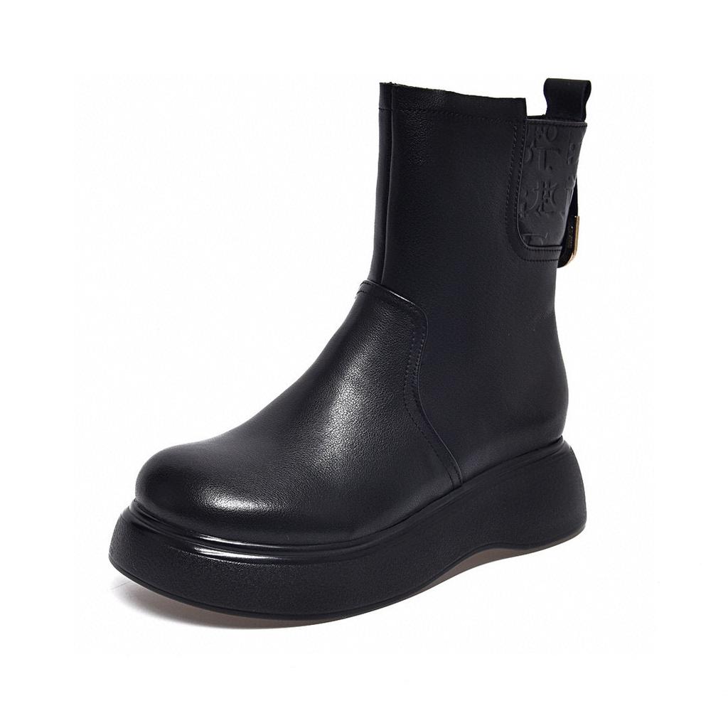 Martin boots women's boots new cowhide wool inner leather boots round head thick-soled medium boots cotton boots