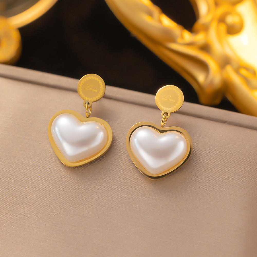 XIXI Waterproof 18K Gold Plated Stainless Steel Heart Pendant Flat Snake Chain Necklace Earrings Fashion Jewelry Sets for Women