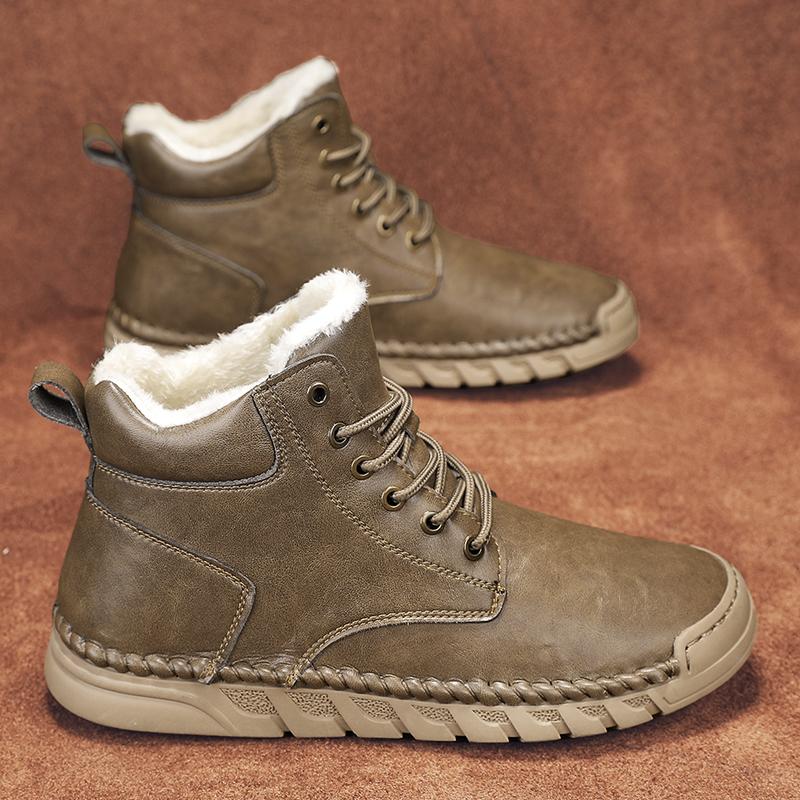 Fashion Casual Leather Men High Top Boots Man Comfy Warm Shoes Fur Winter Snow Casual Shoes Outdoor Platform Ankle Boots Luxury Sneakers